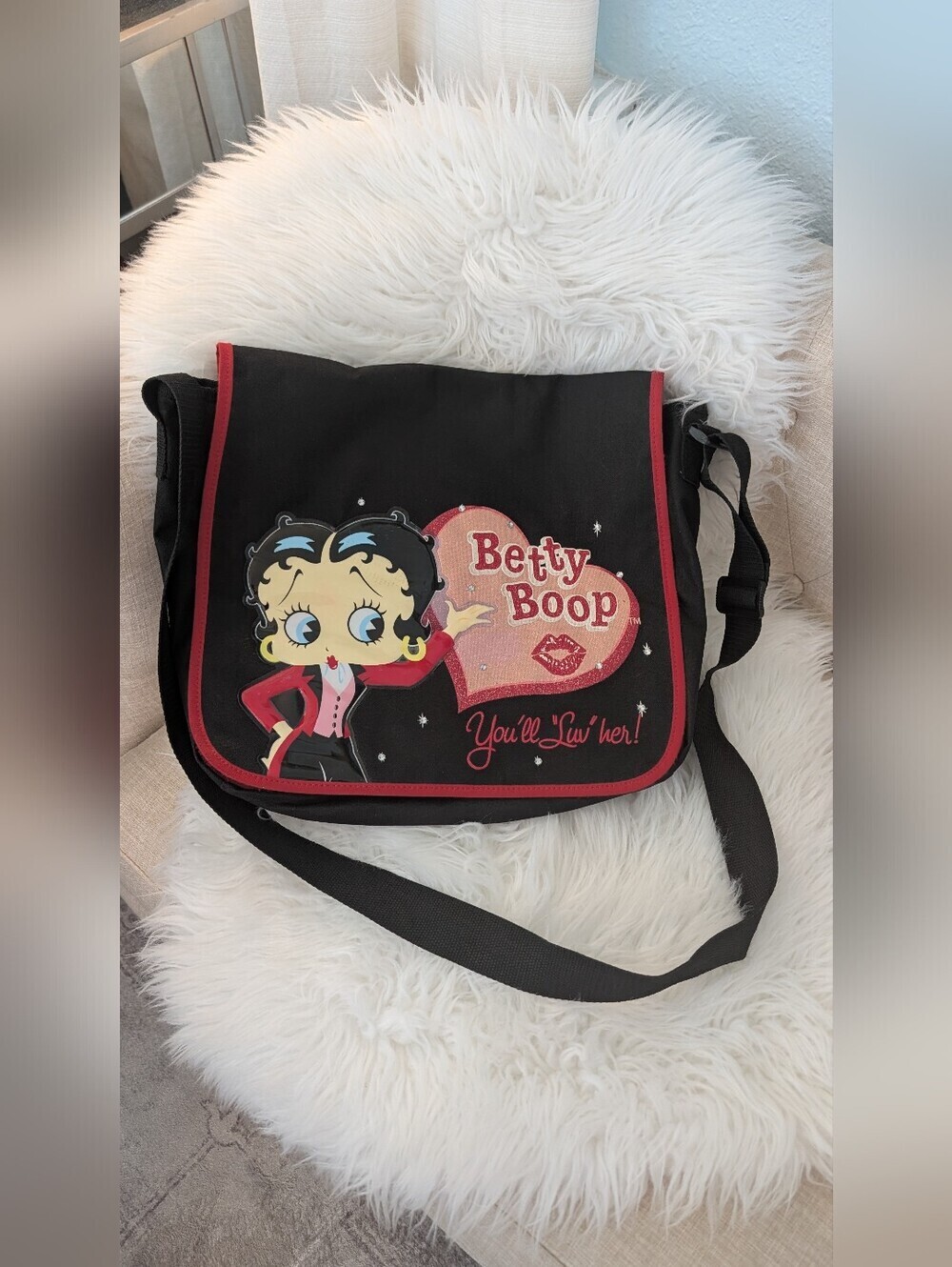 Betty Boop Black and Red Crossbody Messenger Bag